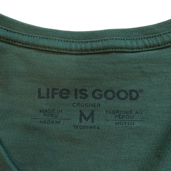 Life is Good Crusher T Shirt Womens Medium Green V Neck Long Sleeve Adirondack - Picture 4 of 8